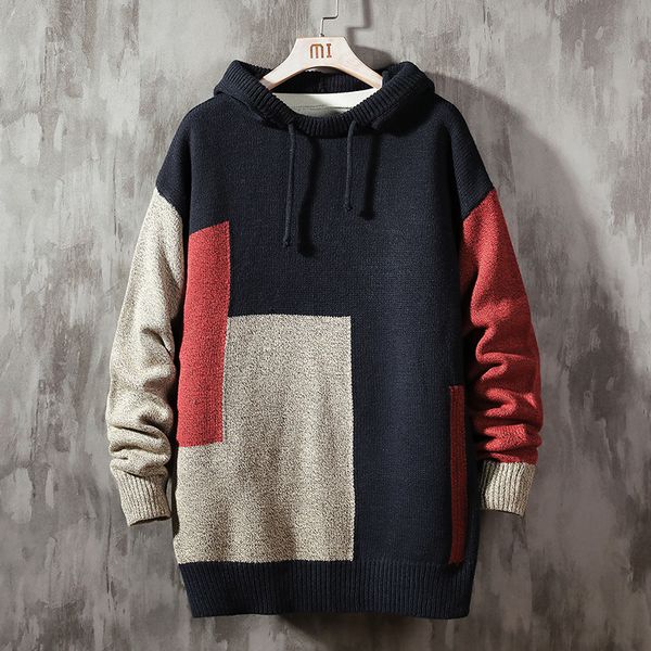 

2021 new fashion classic o-neck patchwork sweater men's oversize pull plus size -5xl long sleeves pullover autumn spring winter x1rd, White;black