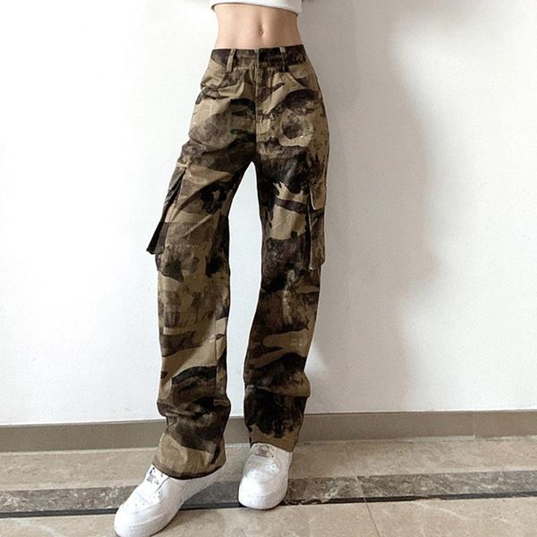 

women's pants & capris high waiste camouflage cargo women trousers ripped matching long harem camo loose sweatpants hip hop, Black;white