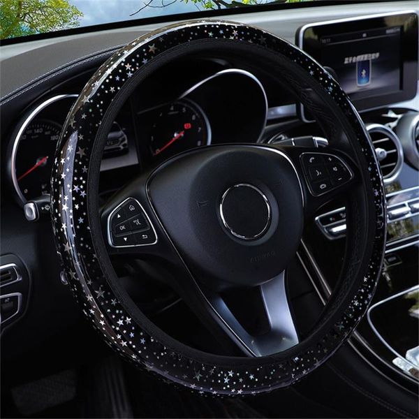 

steering wheel covers car cover flash colorful starry sky leather without inner ring elastic band grip pu case