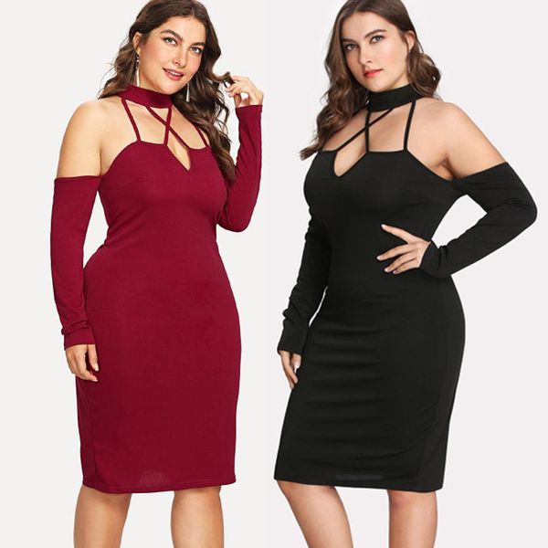 

2021 new 0052 large size women black red evening party club midi xl 2xl 3xl fat people oversizes clothes for female strapless 7xx0, Black;gray