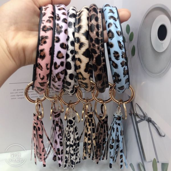 

pu leopard print bracelet keyring cactus sunflower leopard printed leather bangles with tassel keychain 25 designs fashion jewelry, Blue