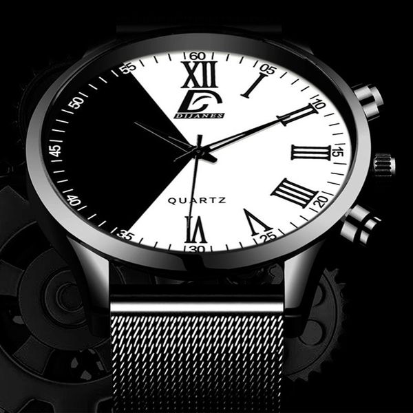

wristwatches fashion mens double color watches minimalist stainless steel mesh belt quartz watch men casual leather clock relogio masculino, Slivery;brown