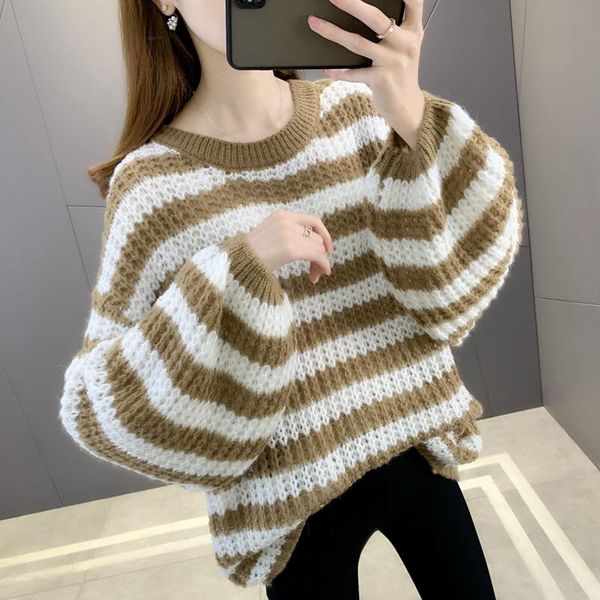 

women's sweaters 215571 room 2 row no. real s striped round neck pullover knitted sweater [1001] 39, White;black