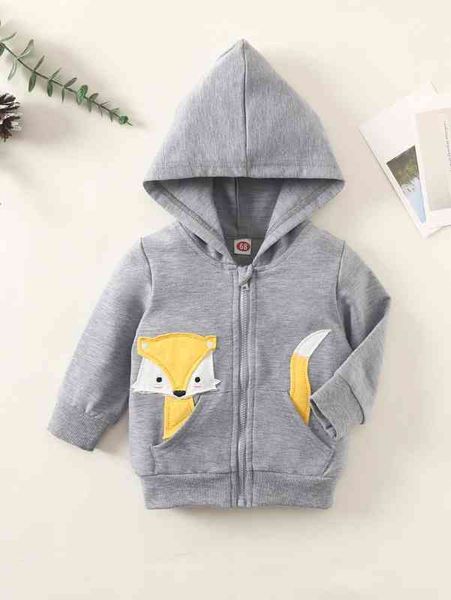 

baby cartoon graphic zipper hooded jacket she, Blue;gray