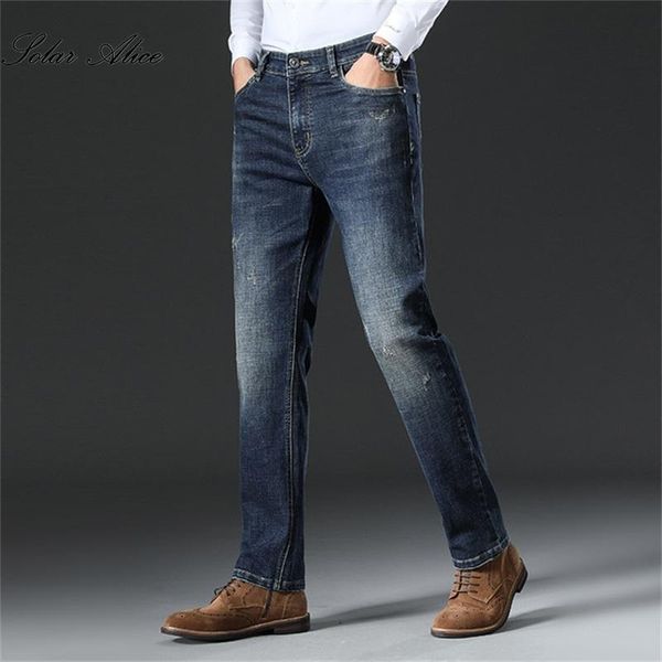 

men's jeans 2021 fall/winter high-waist straight-leg middle-aged stretch slim business casual pants, Blue