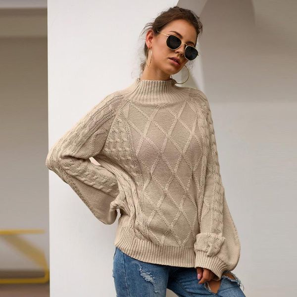 

women's sweaters 2021 autumn winter women long sleeve mock neck sweater solid color loose half high collar knitwear pullover, White;black