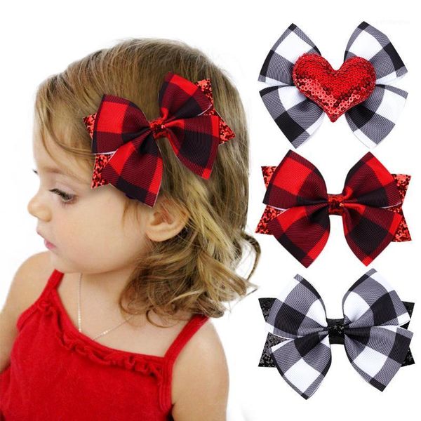 

hair accessories 1pc 3.5" glitter bows plaid clips sweet heart red hairpin for baby girls lovely valentine's day barrettes1, Slivery;white