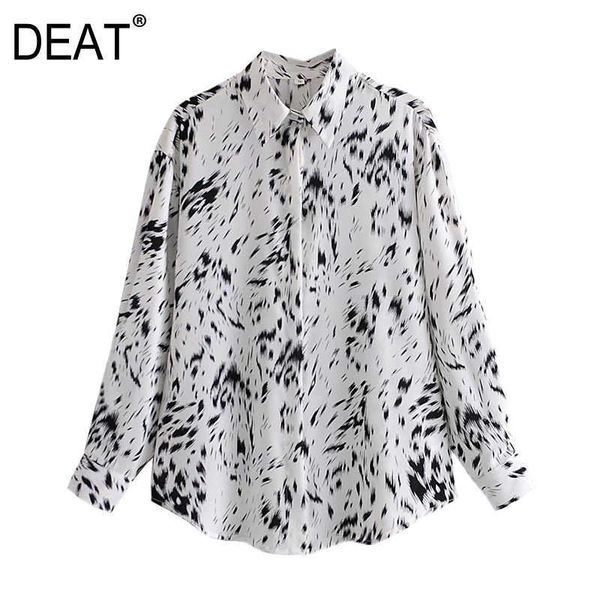 

[deat] fashion spring autumn turn-down collar animal pattern single-breasted long sleeve women shirt 13c047 210527, White