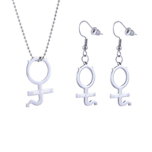 

pendant necklaces stainless steel female symbol gothic streetwear necklace earrrings women, Silver