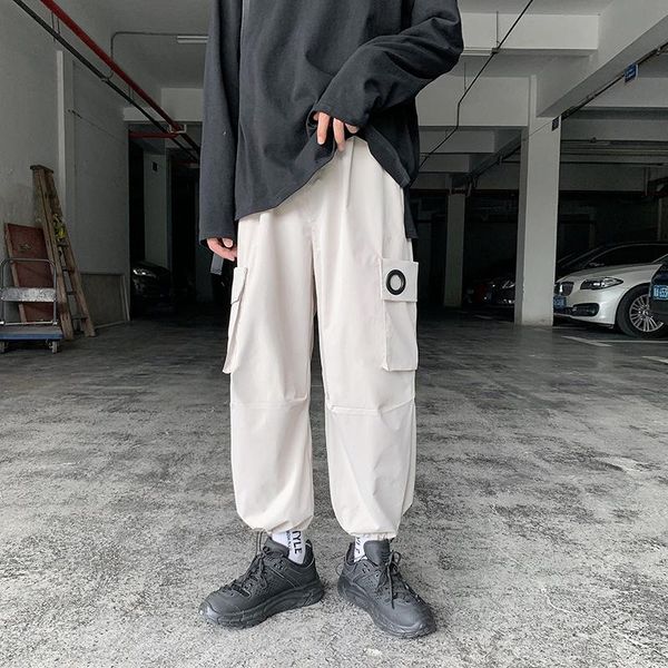 

men's pants summer multi-pocket cargo korean fashion loose casual harajuku streetwear hip-hop ankle-length men, Black