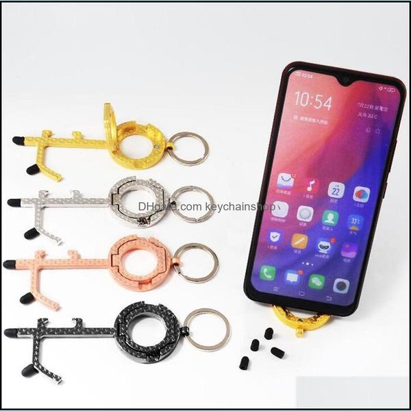 

keychains fashion aessories 2021 keychain edc non-contact handheld key chain mtifunctional epidemic prevention cell phone holders bottle ope, Silver