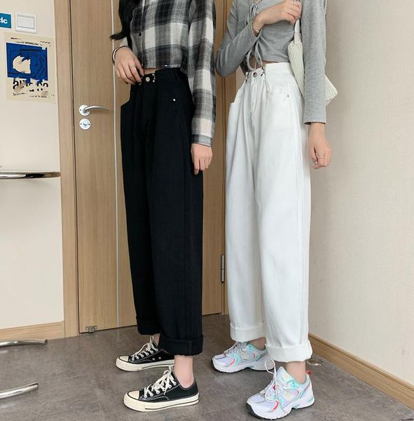 

women's jeans dd030 high waist wide leg women spring and autumn loose thin straight, Blue