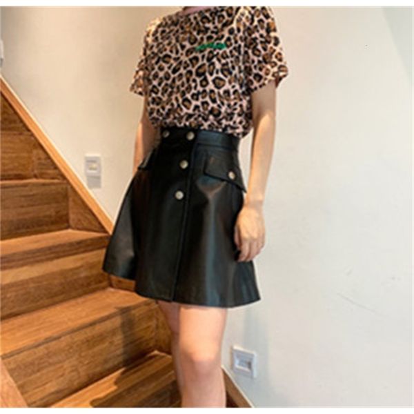 

2021 new real fashion genuine sheep's leather skirt g31 mfn4, Black