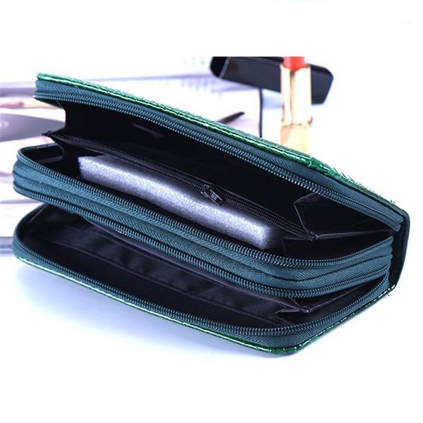 

women wallets pu leather green business card holder wallet female double zipper long purse large capacity cellphone bag1, Red;black
