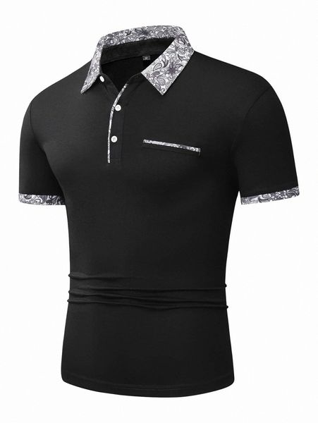 

men contrast floral collar polo shirt 031y#, White;black