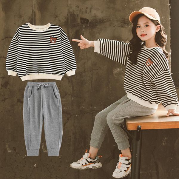 

2021 new spring autumn striped sweatpants casual pants girls teenage clothes for children 6 8 10 12 13yrs 8wzl, White