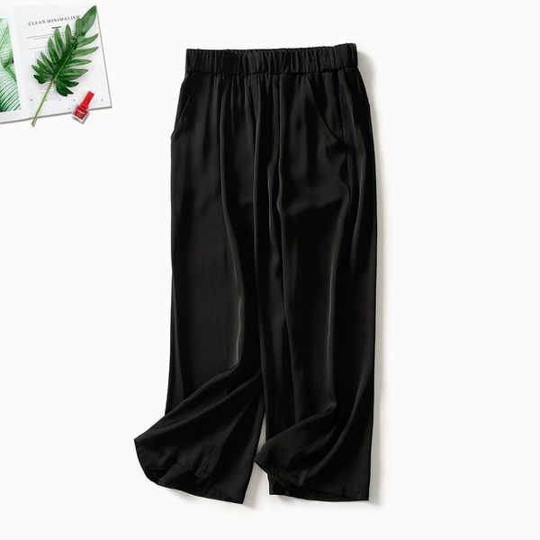 

women's pants & capris [ summer products] jinju elastic waist solid color silk casual, Black;white