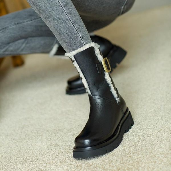 

boots 2021 snow winter short women fashion thick soled shoesinner lining of lamb hair warm casual black size 34-41