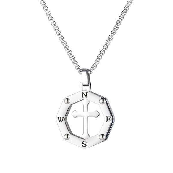 

chains street fashion men's all-match cross necklace, simple and hollow titanium steel pendant for men women, Silver