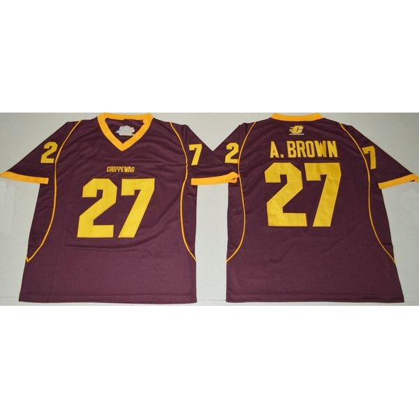 

ncaa central michigan chippewas college #27 antonio brown jersey home maroon a. brown university football jerseys shirts s-xxxl, Black