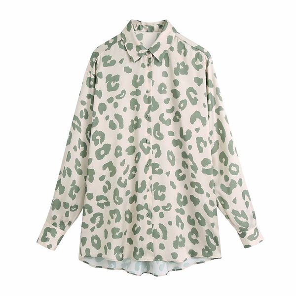 

new fashion women's blouse casual women clothing simple casual animal pattern printed silk satin shirt size xs-l, White
