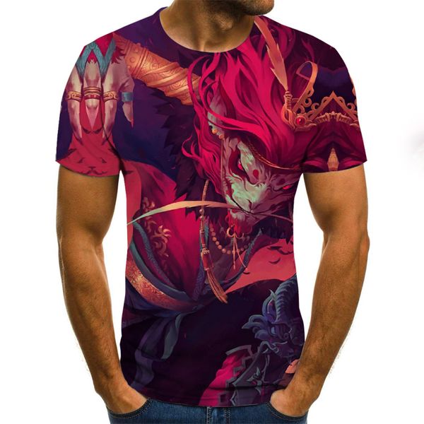 

2020 summer t shirt men streetwear o neck short sleeve tees punk style male clothes casual 3d print tshirt, Black;green