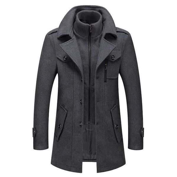 

woolen coat men autumn winter coat men solid color cold resistant wool blends overcoat men double collar casual trench coat male 211011, Tan;black