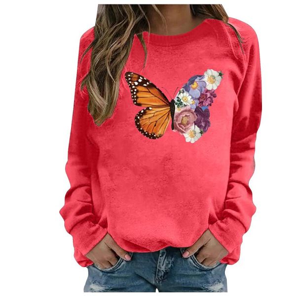 

women's hoodies & sweatshirts anime pullovers butterfly printing women sweetshirts loose casual round neck long sleeve vintage y2k clot, Black