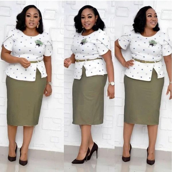 

ethnic clothing xl-5xl african women printing o-neck two pieces sets and skirts clothes, Red