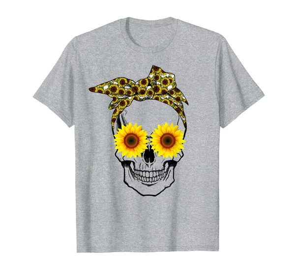 

skull sunflower floral flowers t shirt, White;black