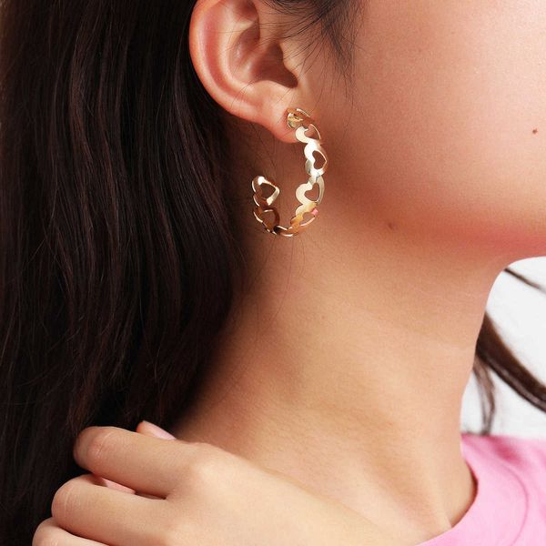

jewelry personality c-shaped creative metal simple heart-shaped hollow splicing geometric earrings for women, Silver