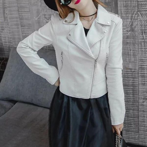 

women's jackets autumn short faux soft leather jacket women slanted zipper motorcycle pu ladies basic street coat, Black;brown