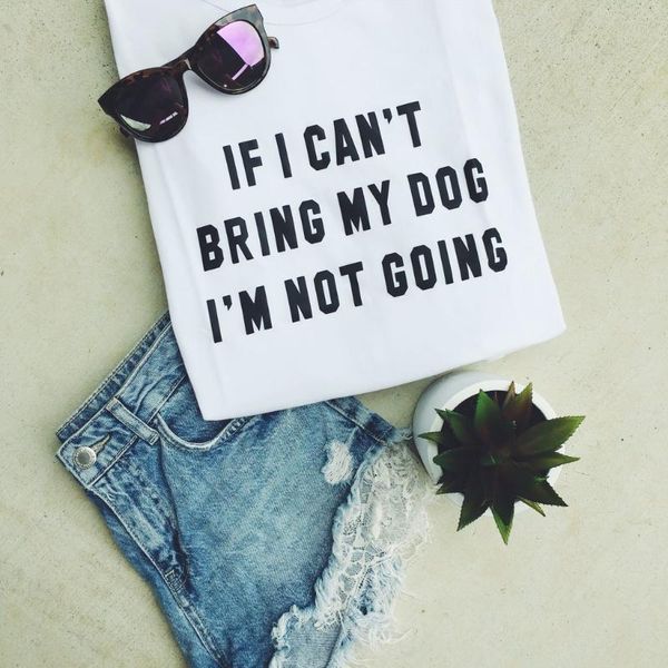 

women's t-shirt letter crewneck funny casual t shirt lover gift tshirts women tees clothing if i can't bring my dog i' not g, White