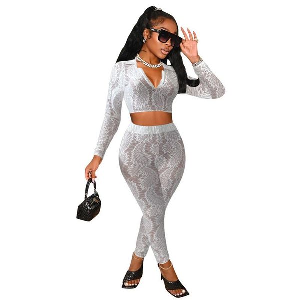 

women's two piece pants club 2 set lady joggers autumn tracksuit pencil sets v neck long sleeve shirts and trousers suit casual, White