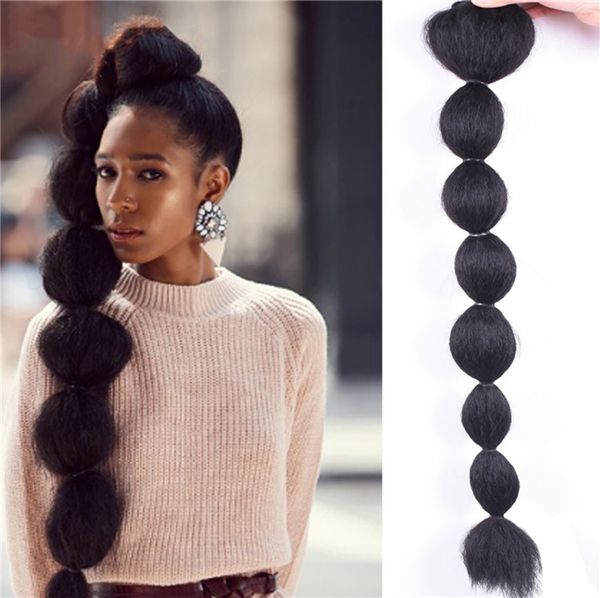 30 Zoll High Puff Afro Kinky Straight Bubble Kordelzug Pferdeschwanz Clip in Pferdeschwanz Simulation Echthaar Bündel 1B#