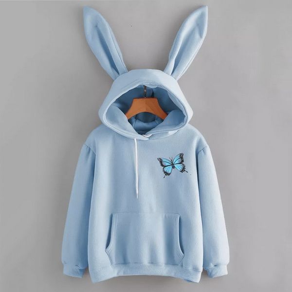 

2021 autumn winter kawaii rabbit ears fashion print hoody casual solid color sweatshirt hoodies for women qn0p, Black
