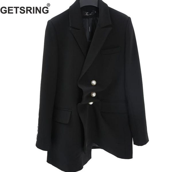 

women's jackets getsring coat women outerwear womens 2021 spring black pearl buckle female coats lady slim long sleeve suit jacket plus, Black;brown