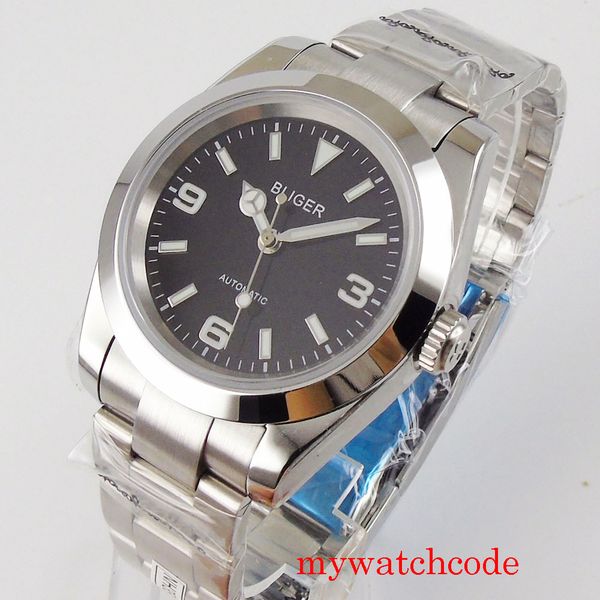 

40mm bliger 21 jewels miyota 8215 nh35 movement men watch sapphire crystal black dial oyster bracelet glass back, Slivery;brown