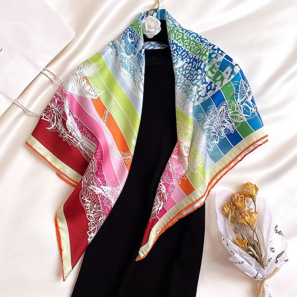 

scarves 2021 twill silk scarf women neck headband fashion neckerchief bandana foulard femme hijab pashmina poncho shawls, Blue;gray