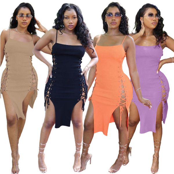 

casual dresses wholesale items in bulk 2021 summer bind y2k dress womens fashion bodycon split clothes m7158 by dhl, Black;gray