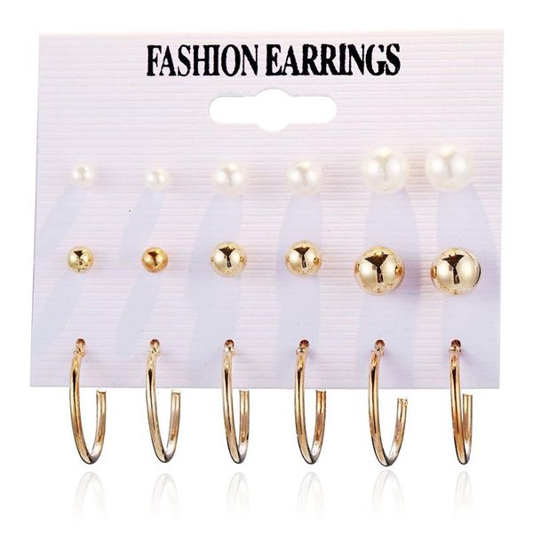 

earrings & necklace creative simple pearl open circle earring set 9 pairs, Silver