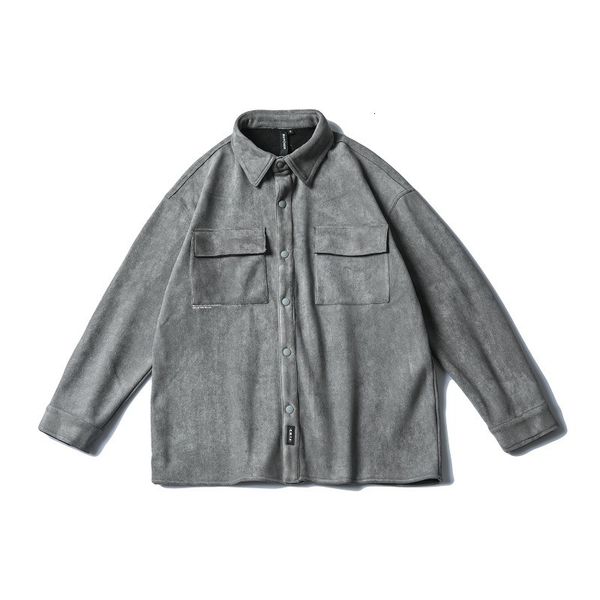 

2021 autumn and winter new men's fashion casual tooling long-sleeved plus veet japanese coat loose couple shirt 8wkx, White;black