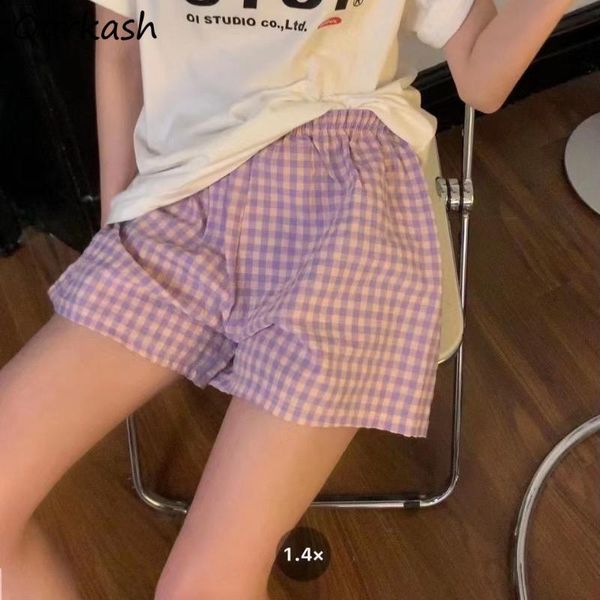 

women's shorts women plaid ulzzang fashion leisure summer loose teens home ladies all-match harajuku vintage soft design bottom, White;black
