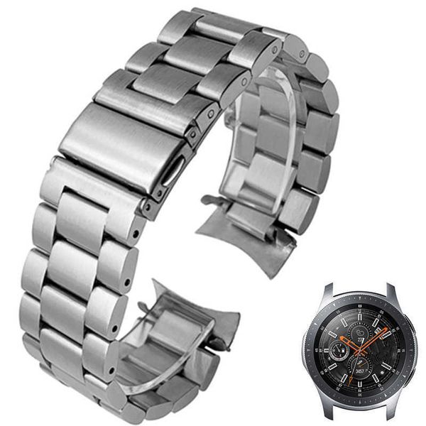 Hq Cinturino in acciaio inossidabile per Samsung Galaxy Watch 46mm Sm-r800 Cinturino sportivo Cinturino da polso con cinturino curvo Argento Nero H0915