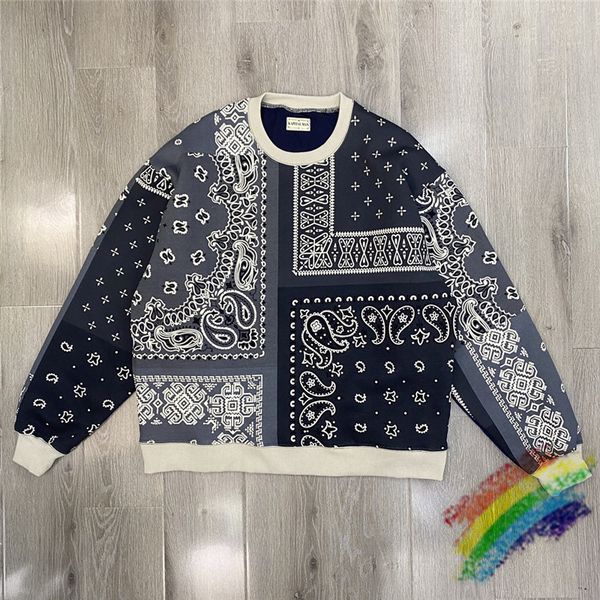 

2021 new cashew flower printing kapital sweatshirts men women spliced vintage crewneck hoodie 1uji, Black
