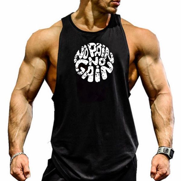 

men' tank gym men stringer bodybuilding fitness singlets muscle vest cotton hooded round no pain gain hoodies, White;black
