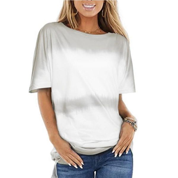 

women's t-shirt summer loose round neck short-sleeved print top, White