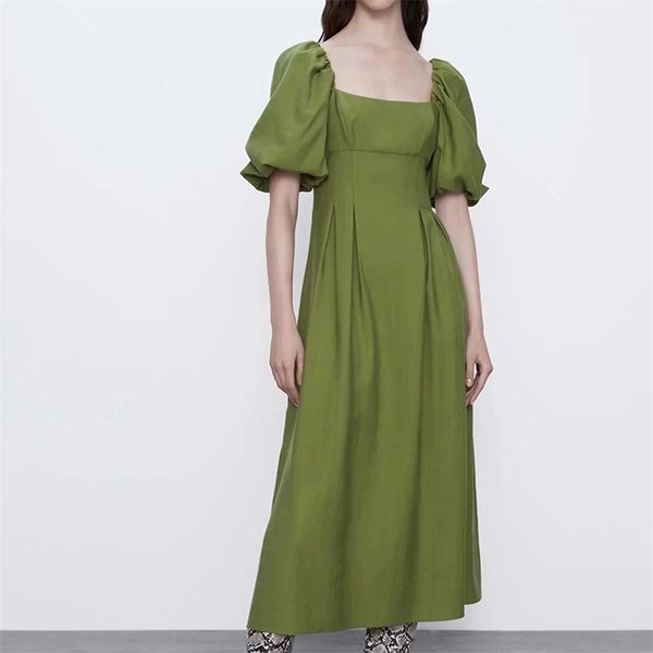 

women dress summer square neck floral solid color puffy sleeve fashion female 210524, Black;gray