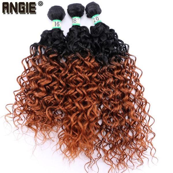 

human ponytails angie ombre curly hair extensions water wave bundles synthetic weave 16-20 inch 3pcs/lot product for women, Black