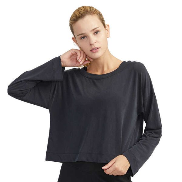 

tracksuits modal back knot loose yoga dress women's sports fitness comfortable running leisure long sleeve top, Gray